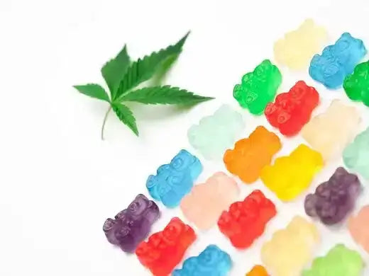 cannabis leaf and gummies