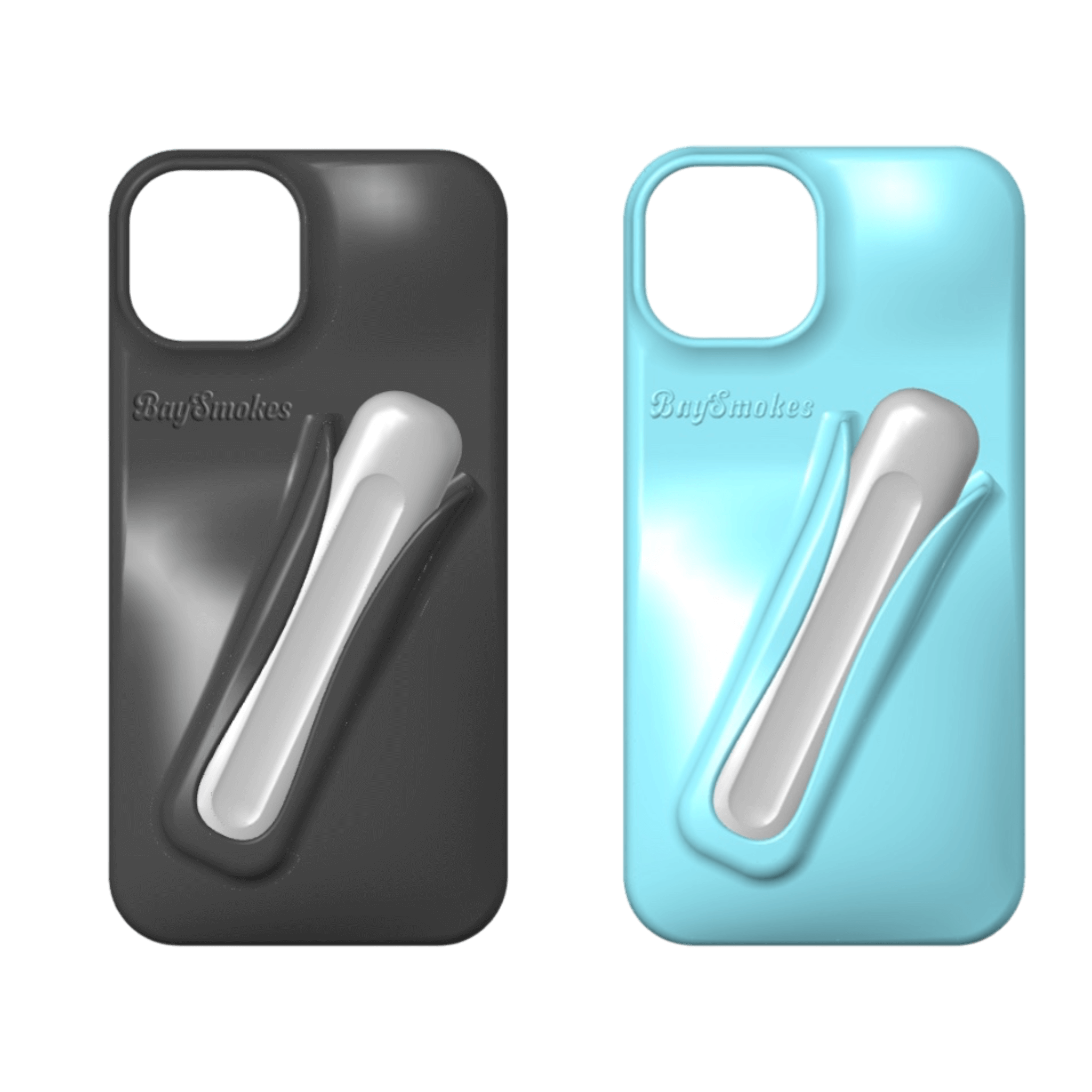 Bay Smokes phone case set in black and blue, made of soft, flexible rubber for optimal protection and style.