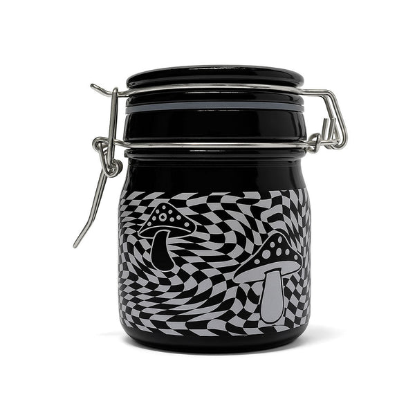 TRIPPY MUSHROOM CHECKBOARD STORAGE JAR