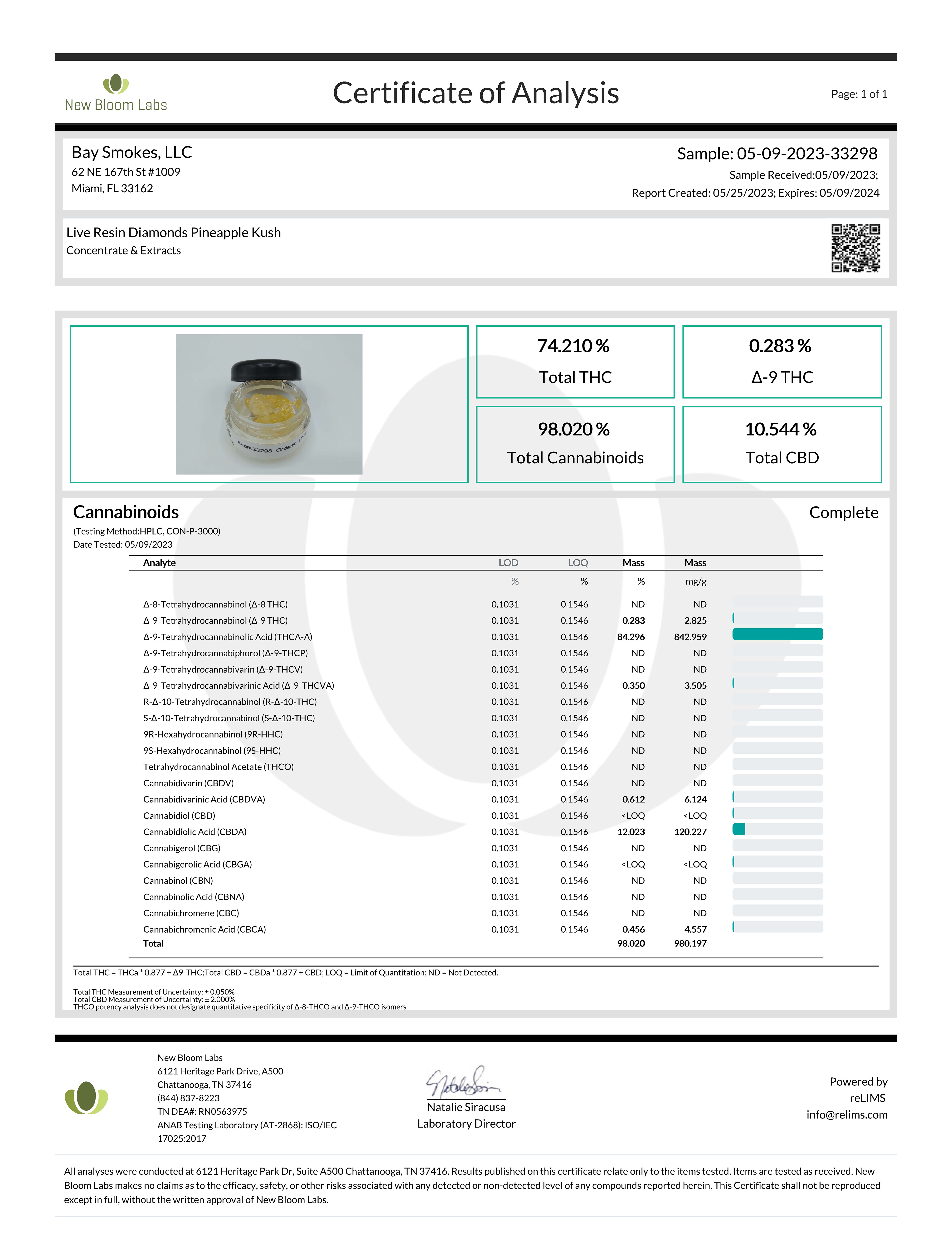 bay smokes Pineapple Kush Live Resin THCa Diamonds COA