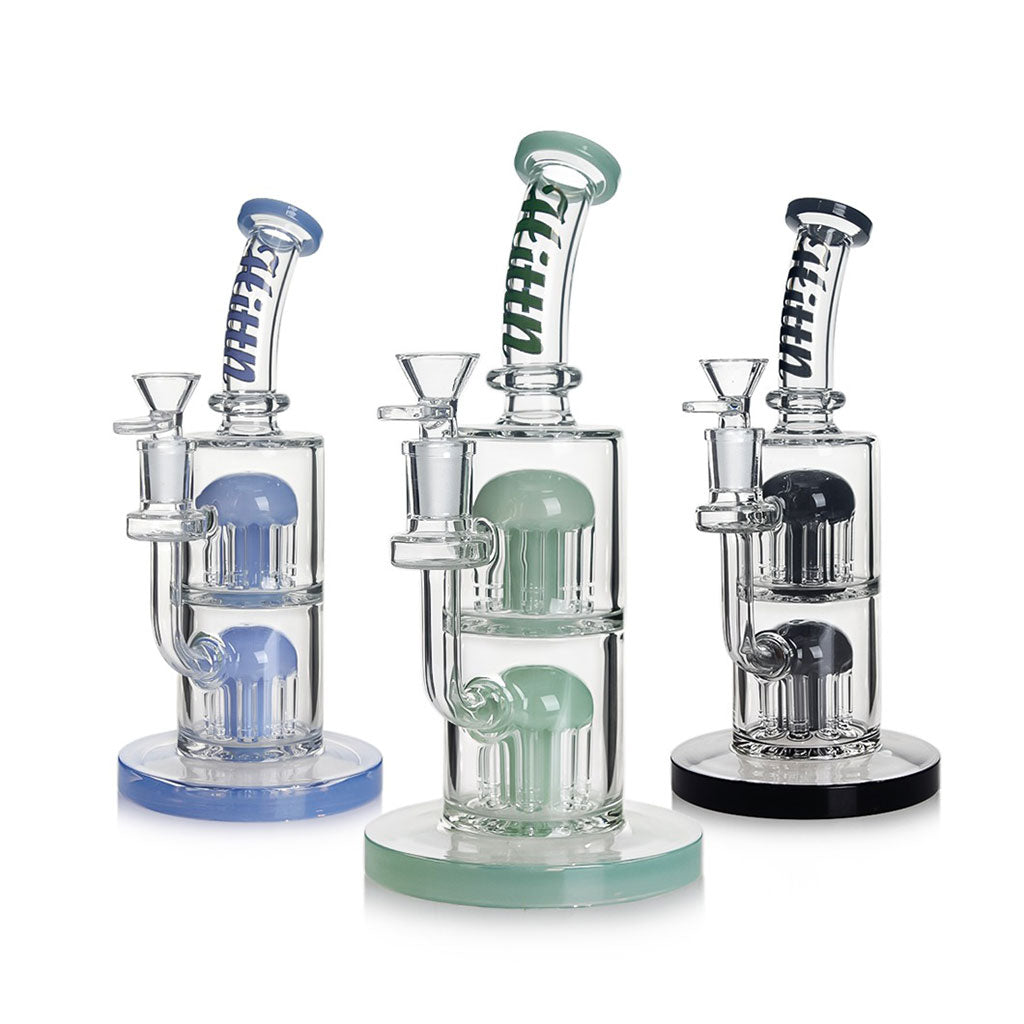 Bong de doble percolador de árbol de 8 brazos HITTN
