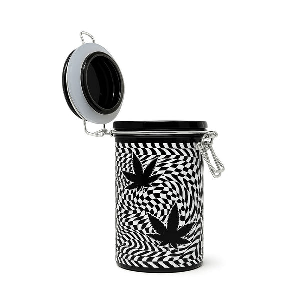 CHECKERBOARD LEAVES STORAGE JAR WITH CLAMPING LID